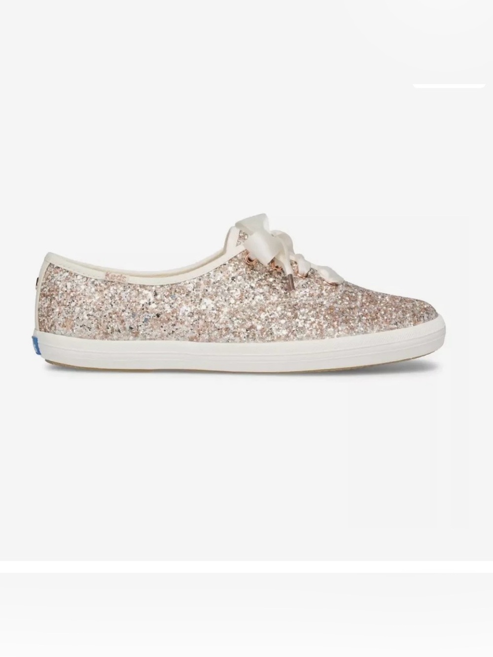 Keds Kate Spade Champion Glitter Sneakers Ribbon Laces Silver RoseGold Pearl 11W